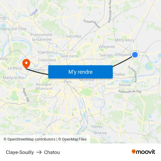 Claye-Souilly to Chatou map