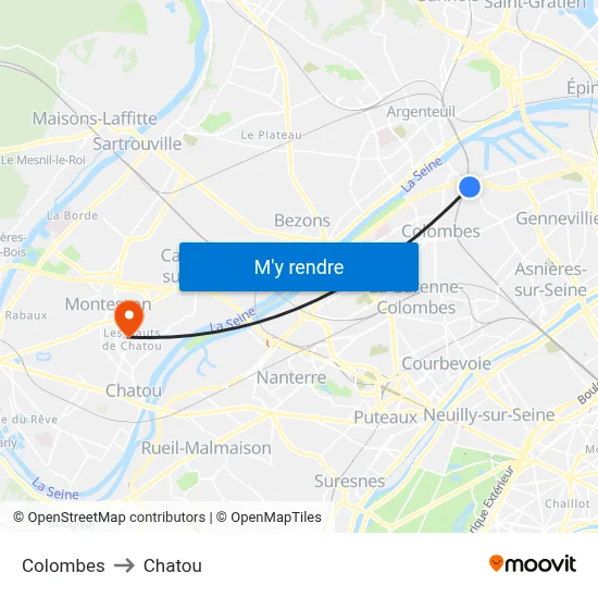 Colombes to Chatou map