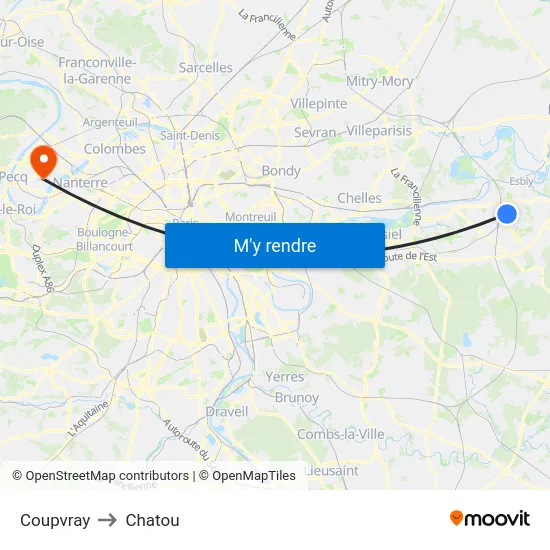 Coupvray to Chatou map