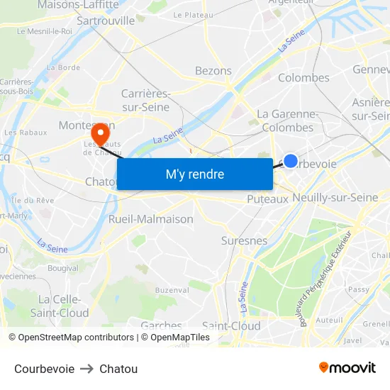 Courbevoie to Chatou map