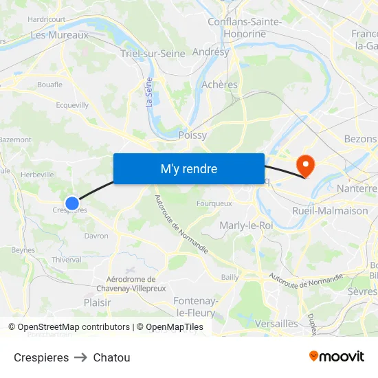 Crespieres to Chatou map