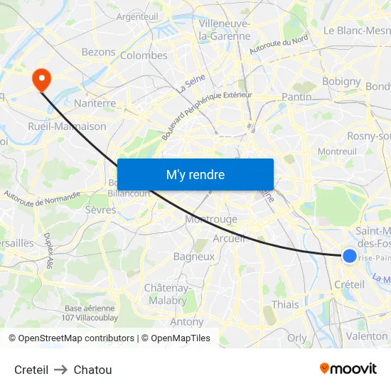 Creteil to Chatou map