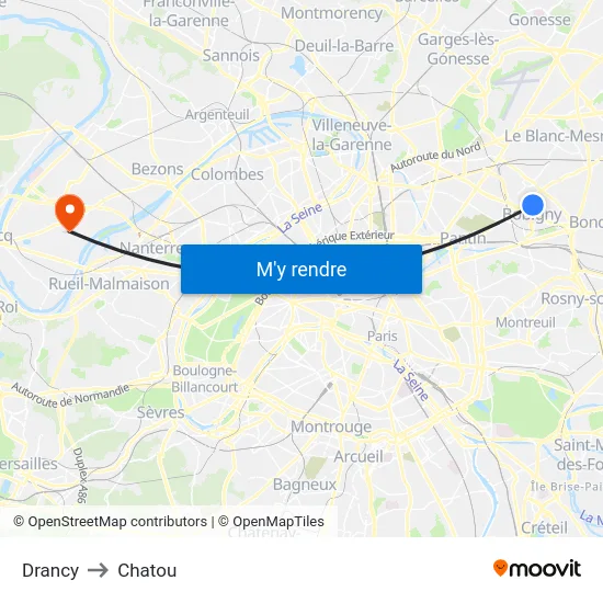 Drancy to Chatou map