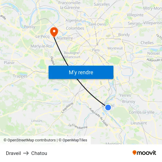 Draveil to Chatou map