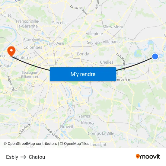 Esbly to Chatou map
