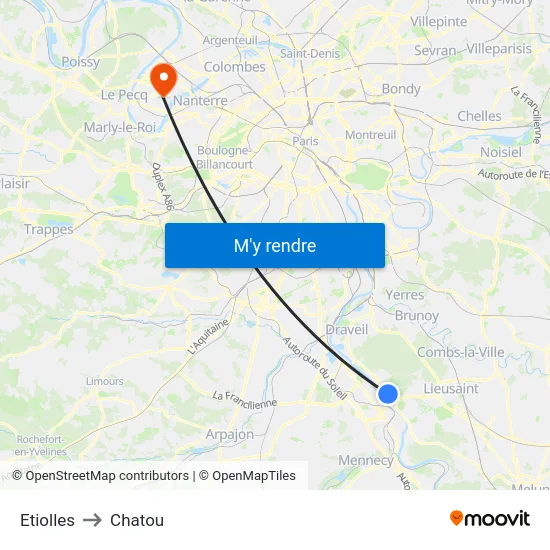 Etiolles to Chatou map