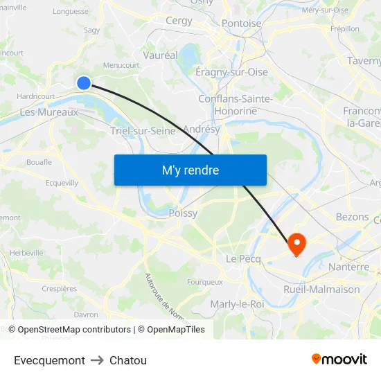 Evecquemont to Chatou map