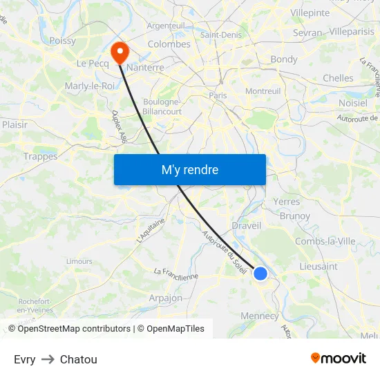 Evry to Chatou map