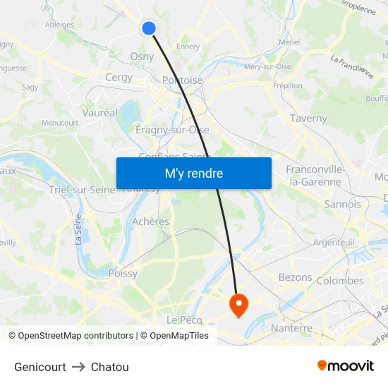 Genicourt to Chatou map