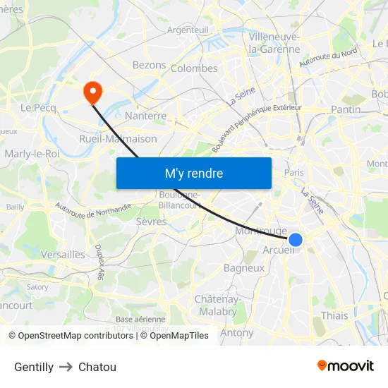 Gentilly to Chatou map