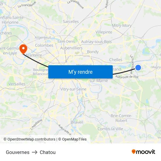 Gouvernes to Chatou map