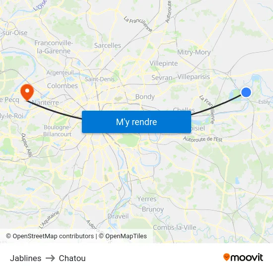 Jablines to Chatou map