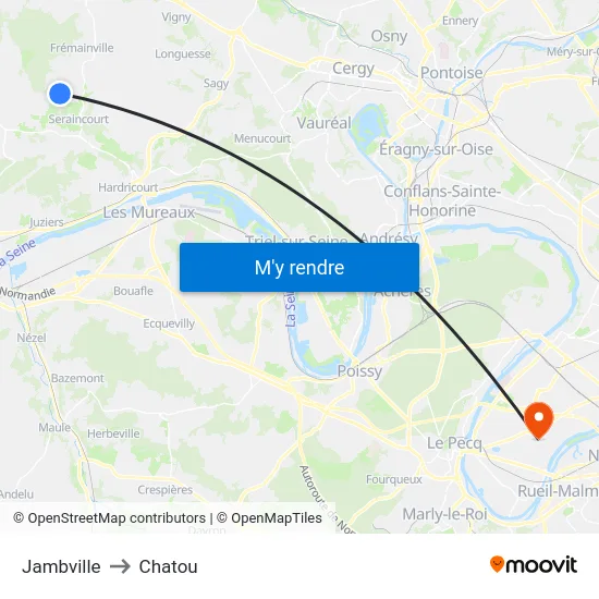 Jambville to Chatou map