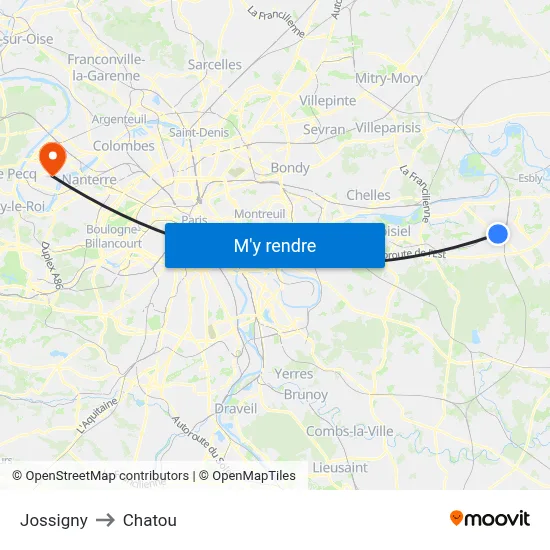 Jossigny to Chatou map