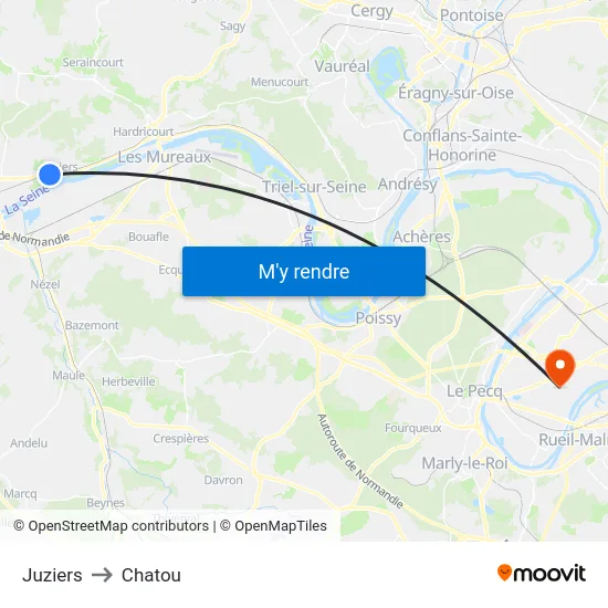Juziers to Chatou map