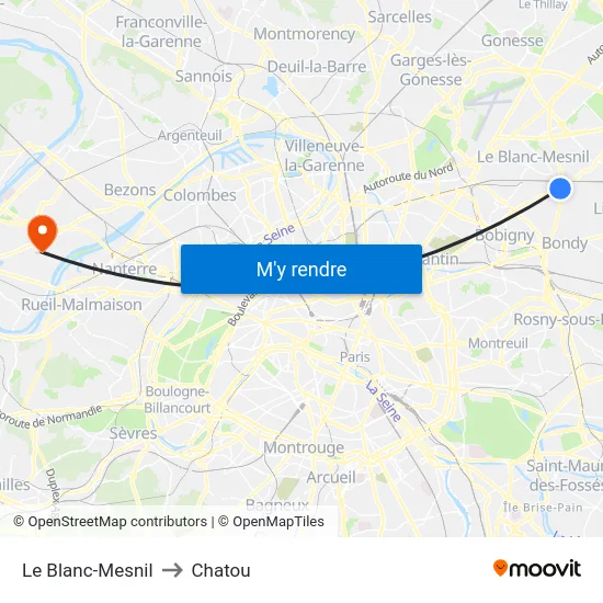 Le Blanc-Mesnil to Chatou map