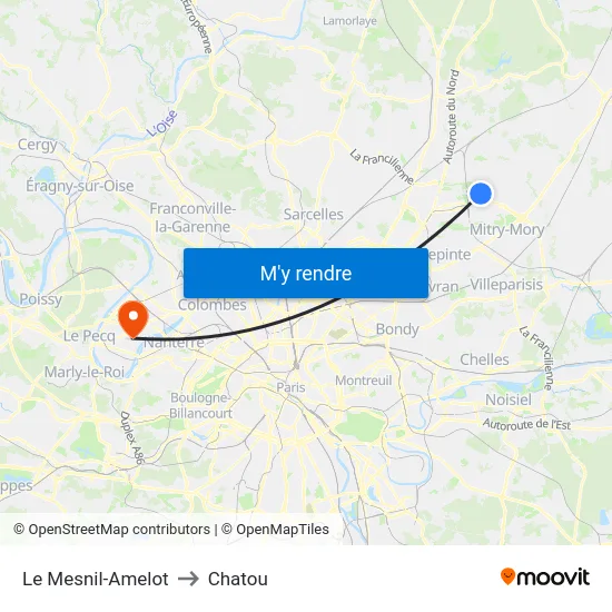 Le Mesnil-Amelot to Chatou map
