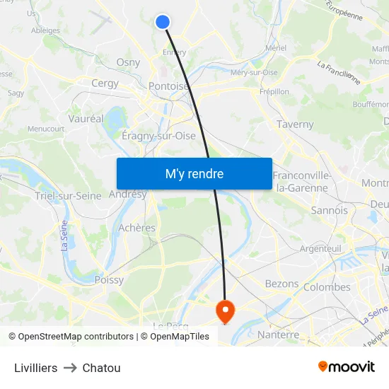 Livilliers to Chatou map