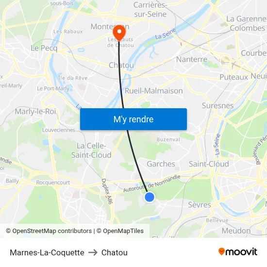 Marnes-La-Coquette to Chatou map