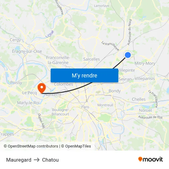 Mauregard to Chatou map
