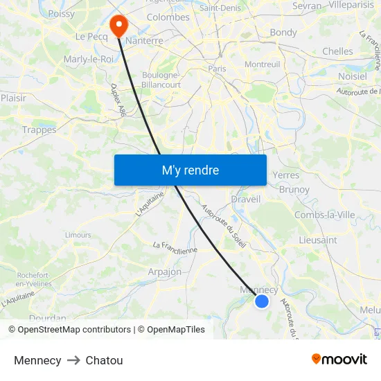Mennecy to Chatou map
