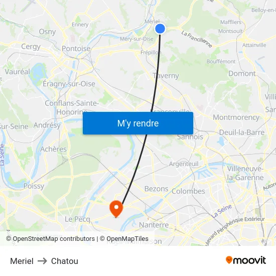 Meriel to Chatou map