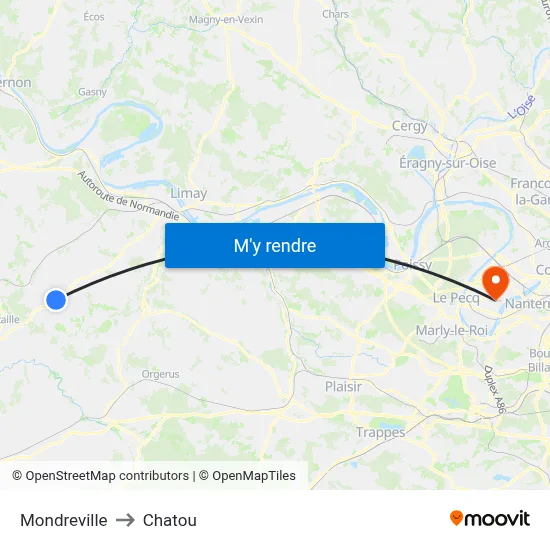 Mondreville to Chatou map