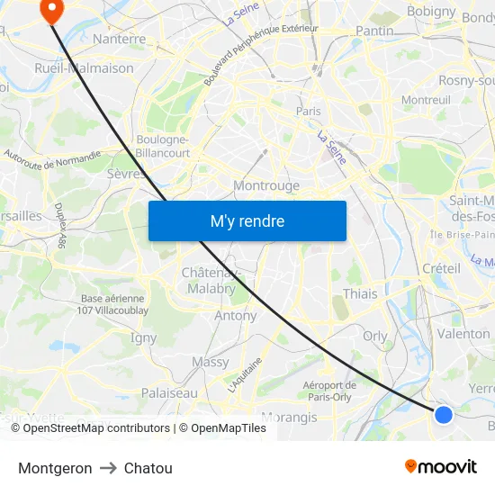 Montgeron to Chatou map