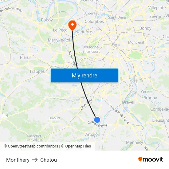 Montlhery to Chatou map