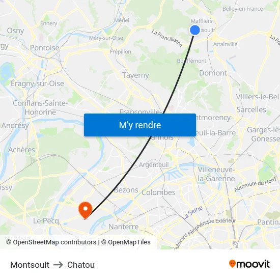 Montsoult to Chatou map