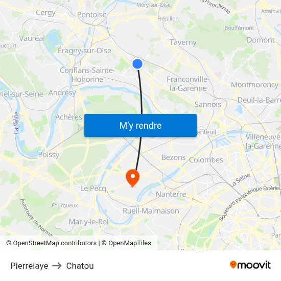 Pierrelaye to Chatou map