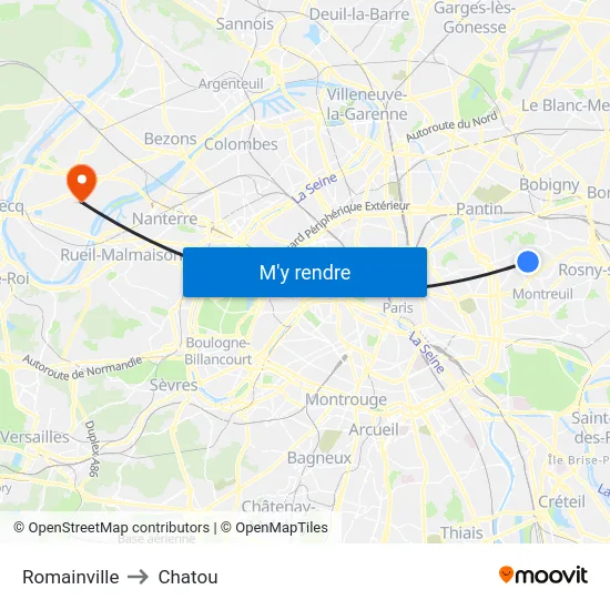 Romainville to Chatou map