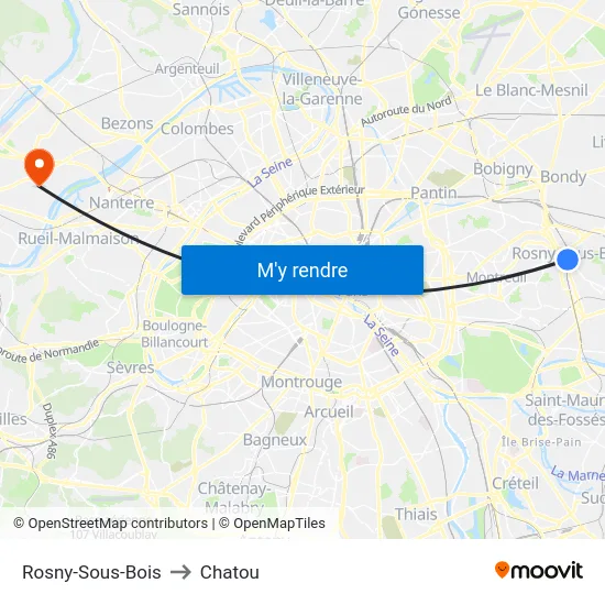 Rosny-Sous-Bois to Chatou map