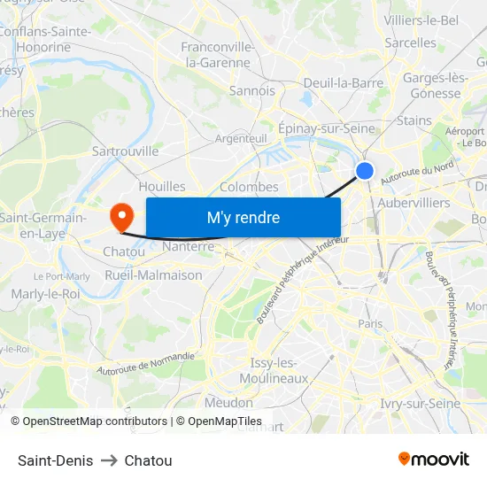 Saint-Denis to Chatou map