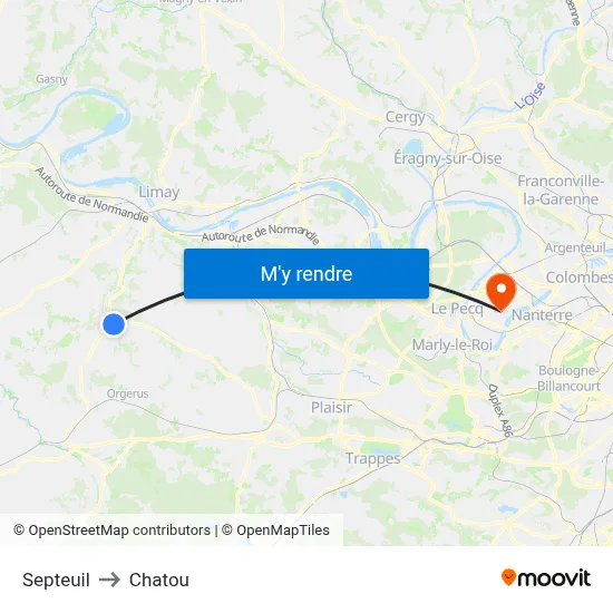 Septeuil to Chatou map