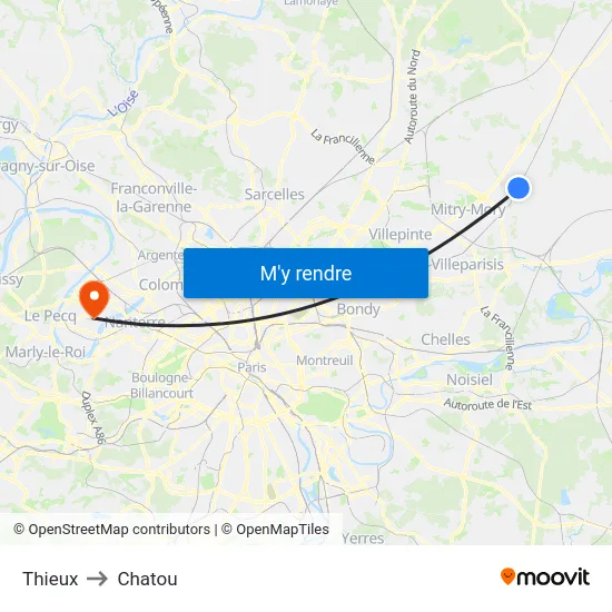 Thieux to Chatou map