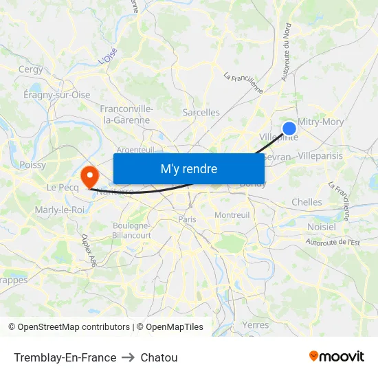 Tremblay-En-France to Chatou map