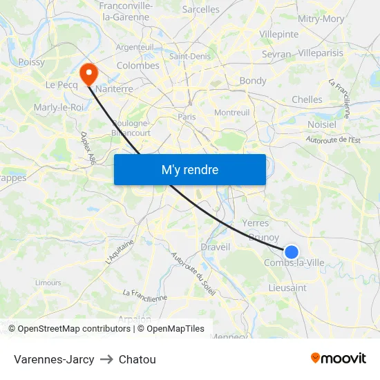 Varennes-Jarcy to Chatou map