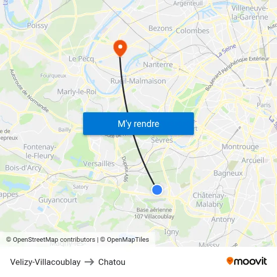 Velizy-Villacoublay to Chatou map