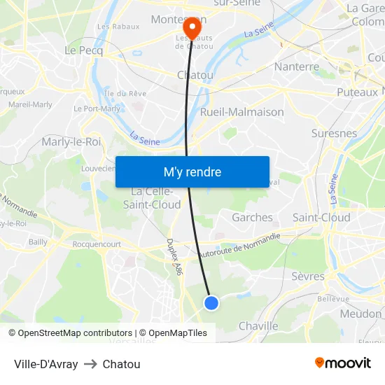 Ville-D'Avray to Chatou map