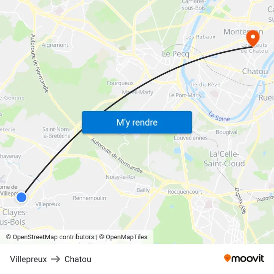 Villepreux to Chatou map