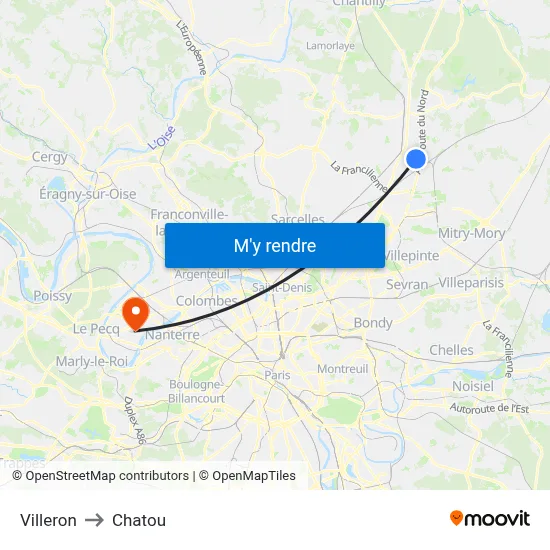 Villeron to Chatou map