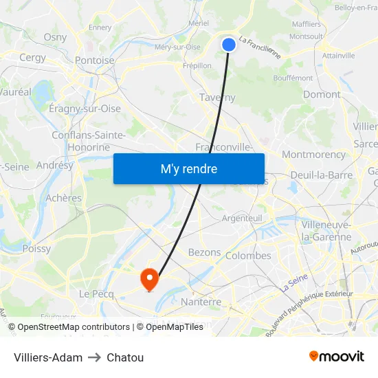 Villiers-Adam to Chatou map