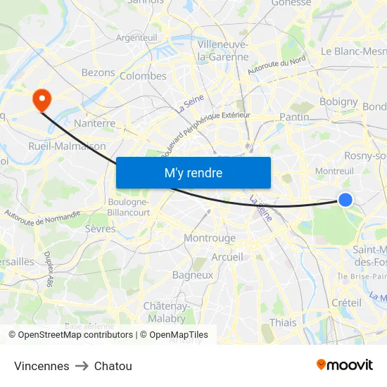 Vincennes to Chatou map