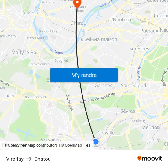 Viroflay to Chatou map