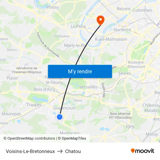 Voisins-Le-Bretonneux to Chatou map
