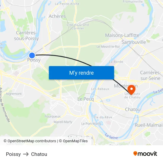 Poissy to Chatou map