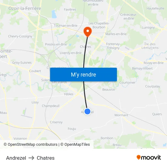 Andrezel to Chatres map