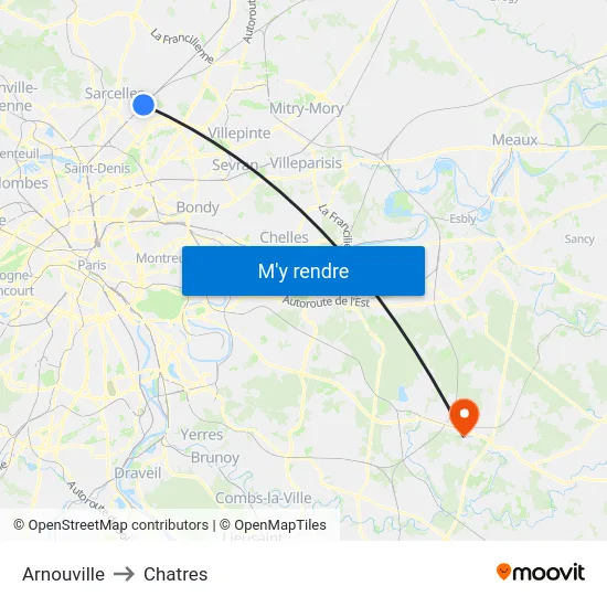 Arnouville to Chatres map