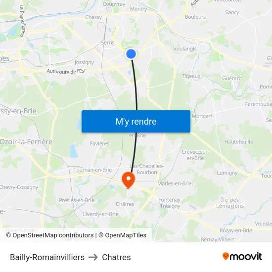 Bailly-Romainvilliers to Chatres map